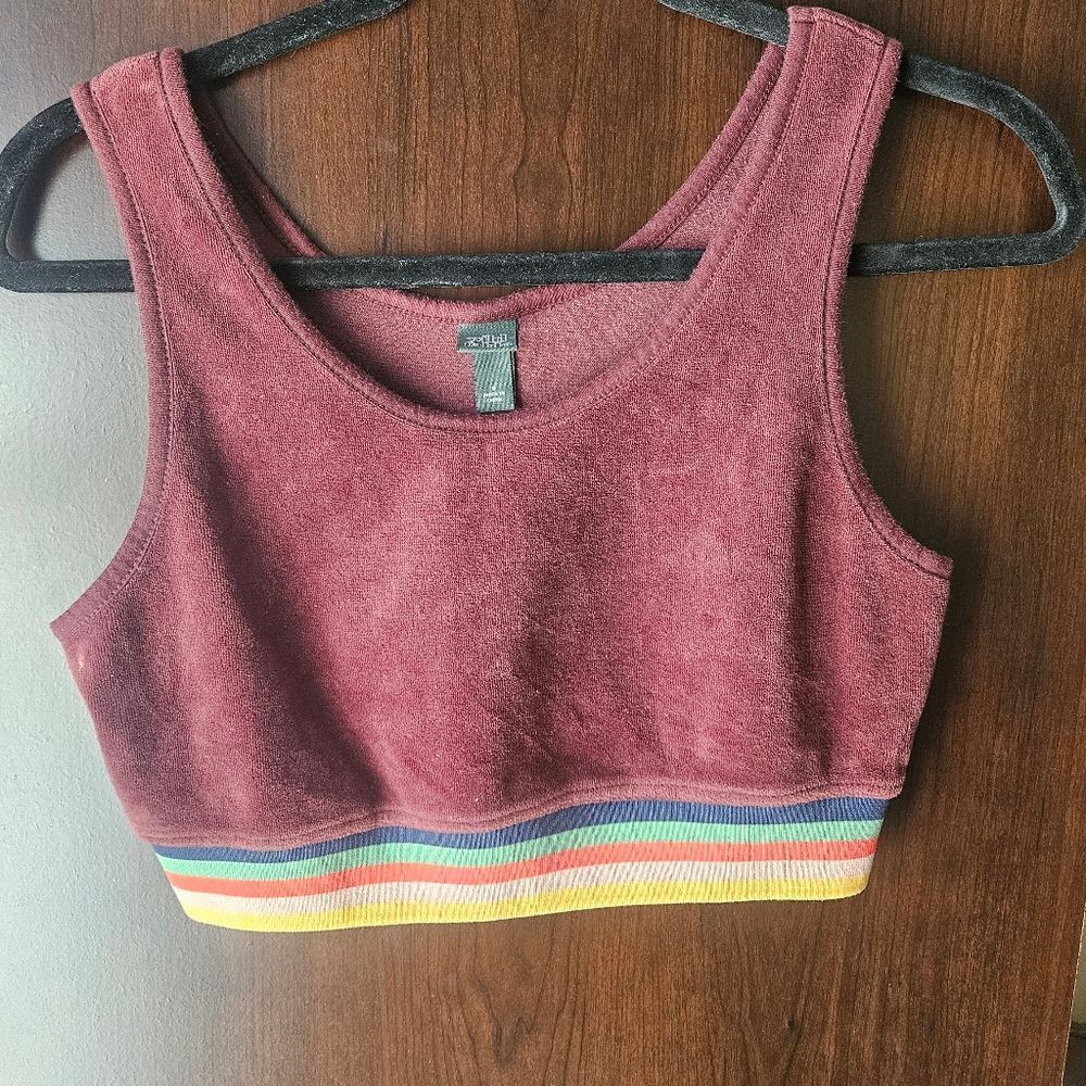 Wild Fable Burgundy Cropped Tank Top with Rainbow Trim